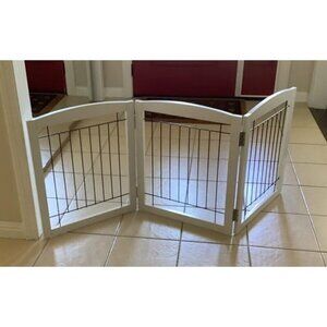 New Freestanding Foldable Dog Gate for House Extra Wide Wooden White indoor